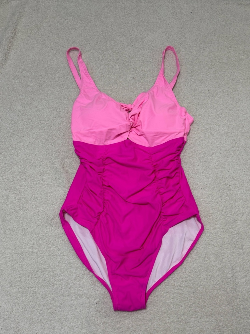 Two-Tone Pink Twist Front One-Piece Swim Bodysuit